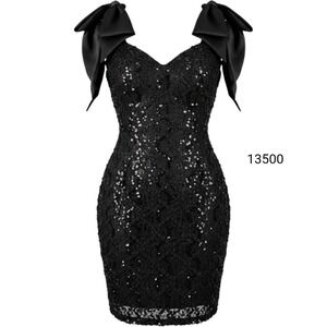 Late Edition Ltd Cocktail Dress Womens 12 Black Excellent Sequin Lace Bows USA